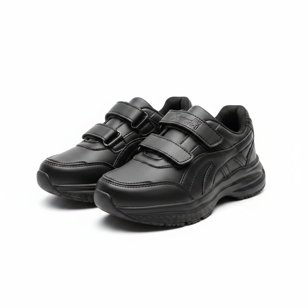 Women's all-black double velcro chunky sneakers ghost mannequin pair view