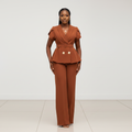 Belted Peplum Blazer & Trouser Set - Front Model