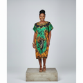 Green Gold Adire African Queen 3/4 Bubu Gown – Model Front View
