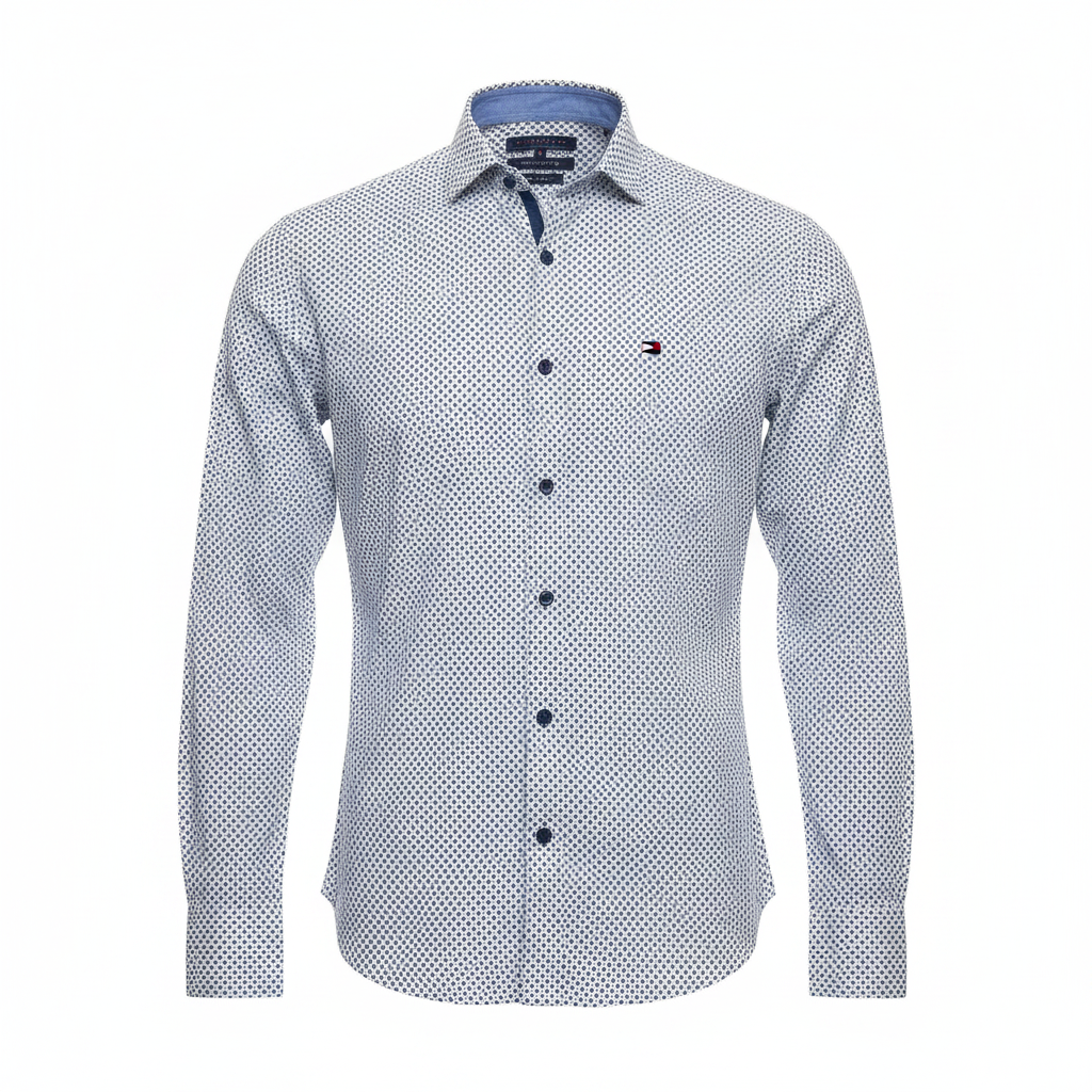 Men's Premium Micro-Dot Print Shirt – Ghost Mannequin White & Navy