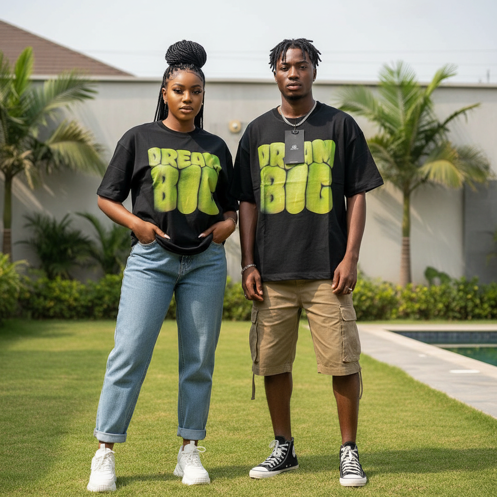 Unisex Black Dream Big Graphic Oversized Tee - Nigerian Male and Female Models