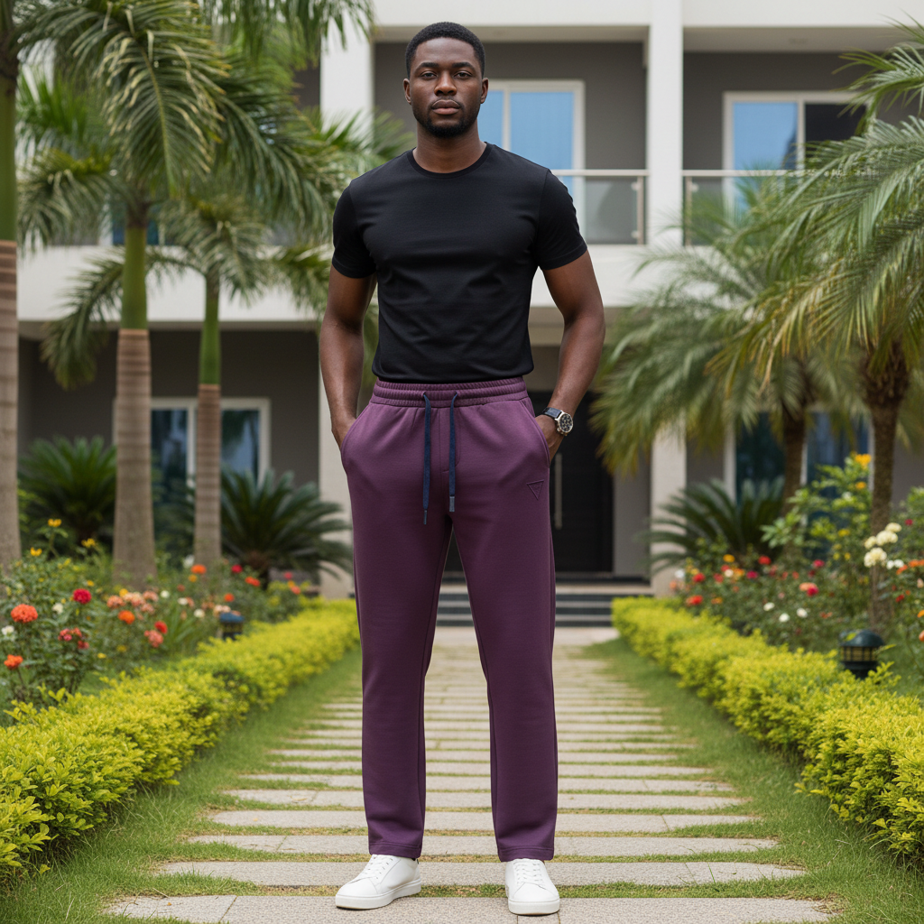 Male Nigerian Model - Burgundy Sweatpants Front