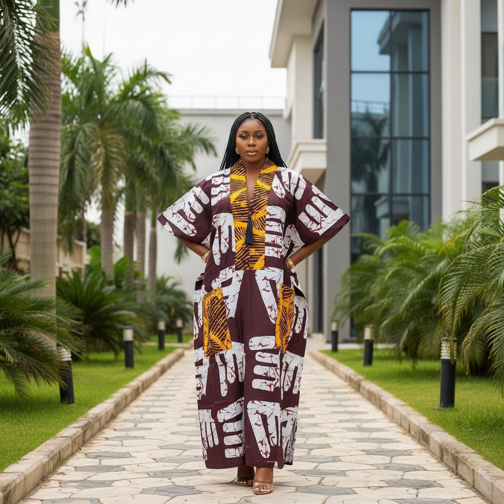 Women's Burgundy Batik Bubu Gown – Nigerian Female Model