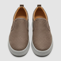 Men's taupe perforated slip-on sneakers with chunky platform sole, straight-on view of the pair