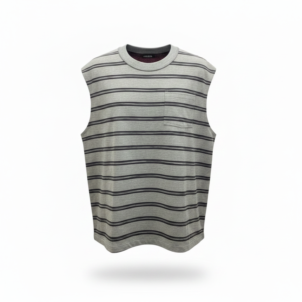 Grey striped sleeveless top front view