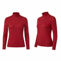 Women's Red Rhinestone Mock-Neck Top – Ghost Mannequin Front and Side View