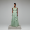 Sage Green 3D Floral Tulle Maxi Gown – Model Shot