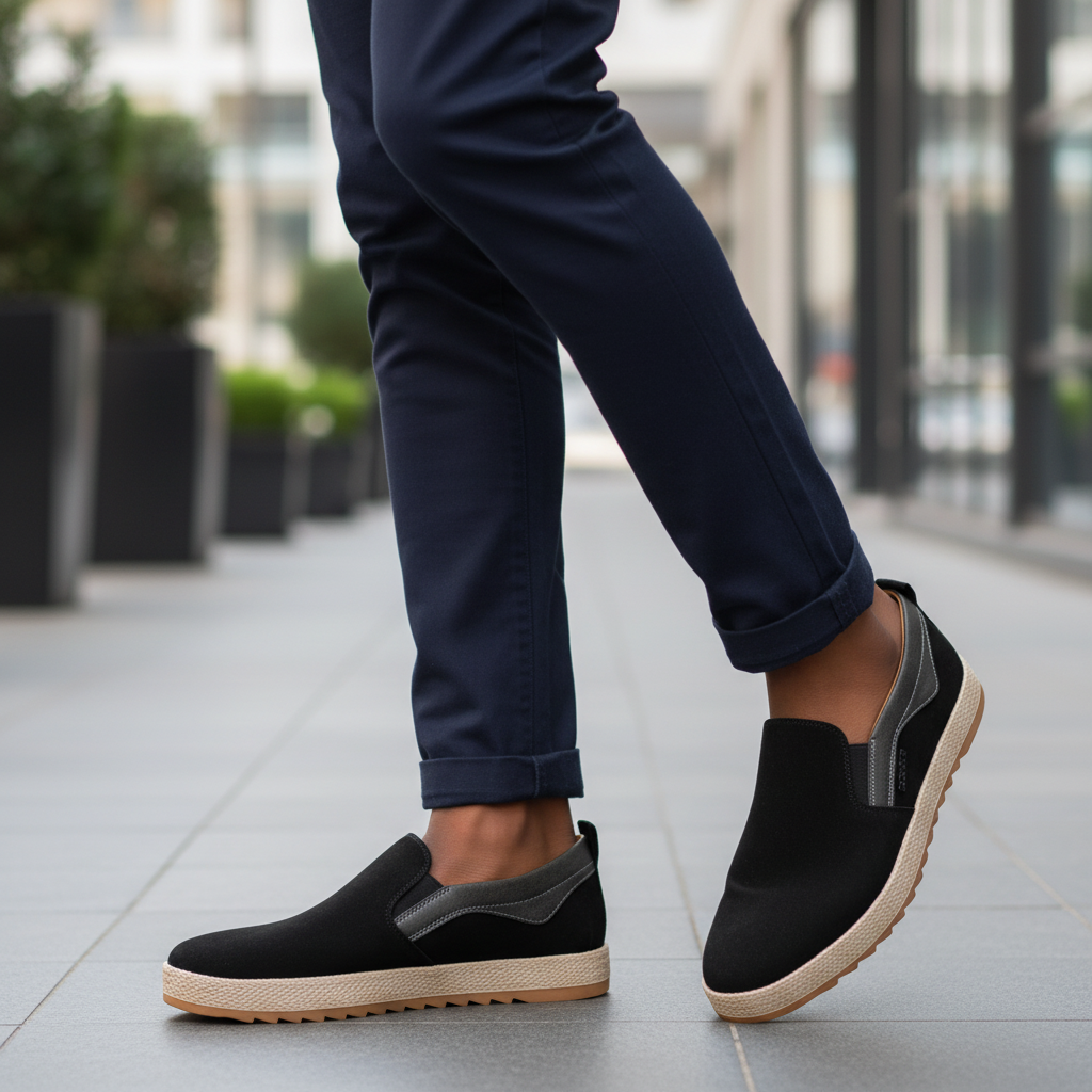 Black Suede Platform Slip-On Loafer - Model Shot