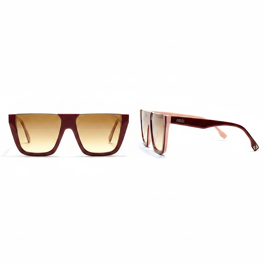 Oversized Flat-Top Square Sunglasses Burgundy Blush – Ghost Mannequin Front and Side View