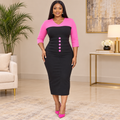Black & Pink Colourblock Ruched Bodycon Midi Dress – Model Shot