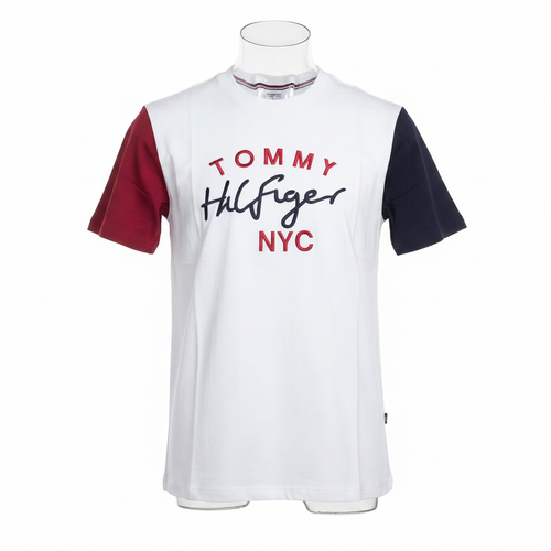 White Red Navy Colour-Block Short-Sleeved Shirt - Ghost Mannequin
