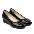Matching black croc-embossed tab-detail wedge shoes