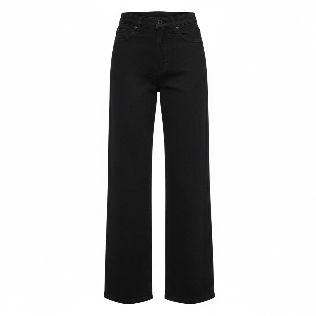 Black High-Waist Wide-Leg Straight Jeans – Front Ghost Mannequin
