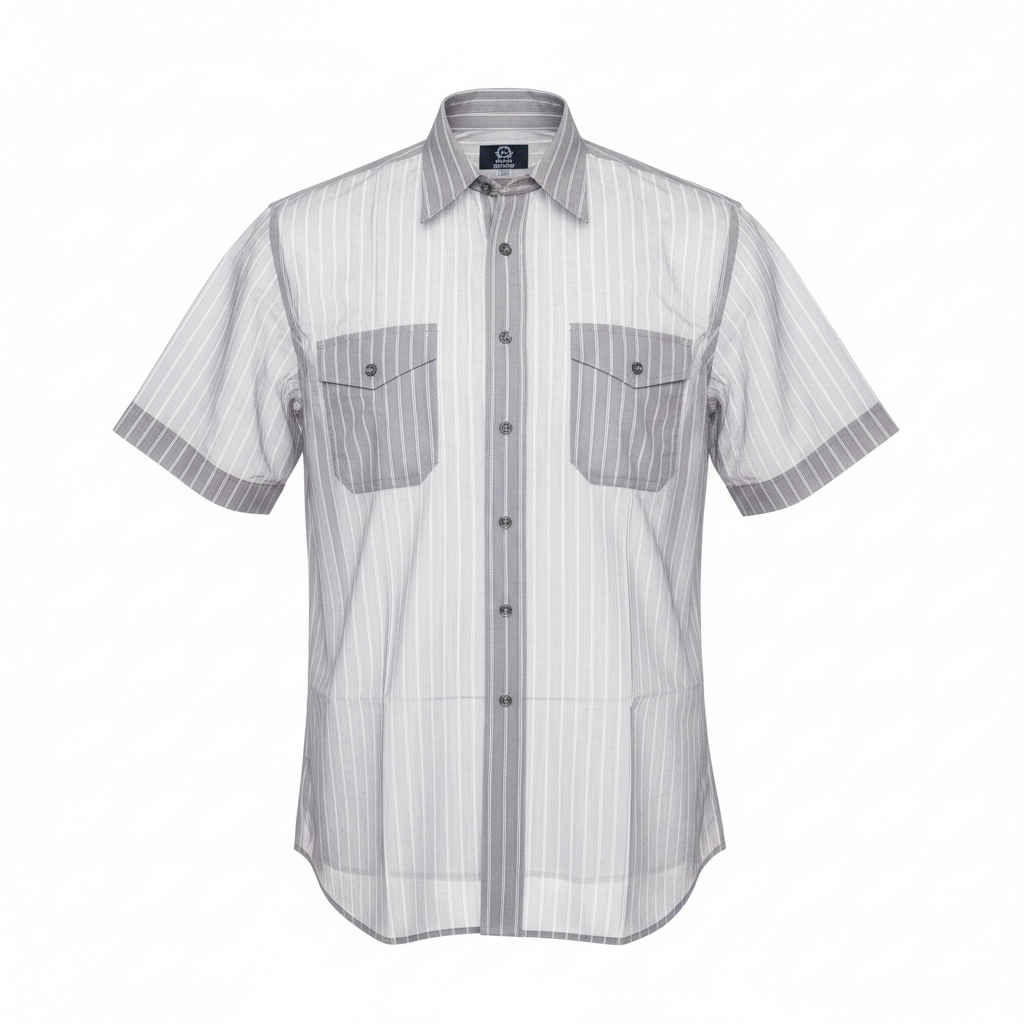 Grey Striped Short-Sleeved Shirt - Ghost Mannequin Front View