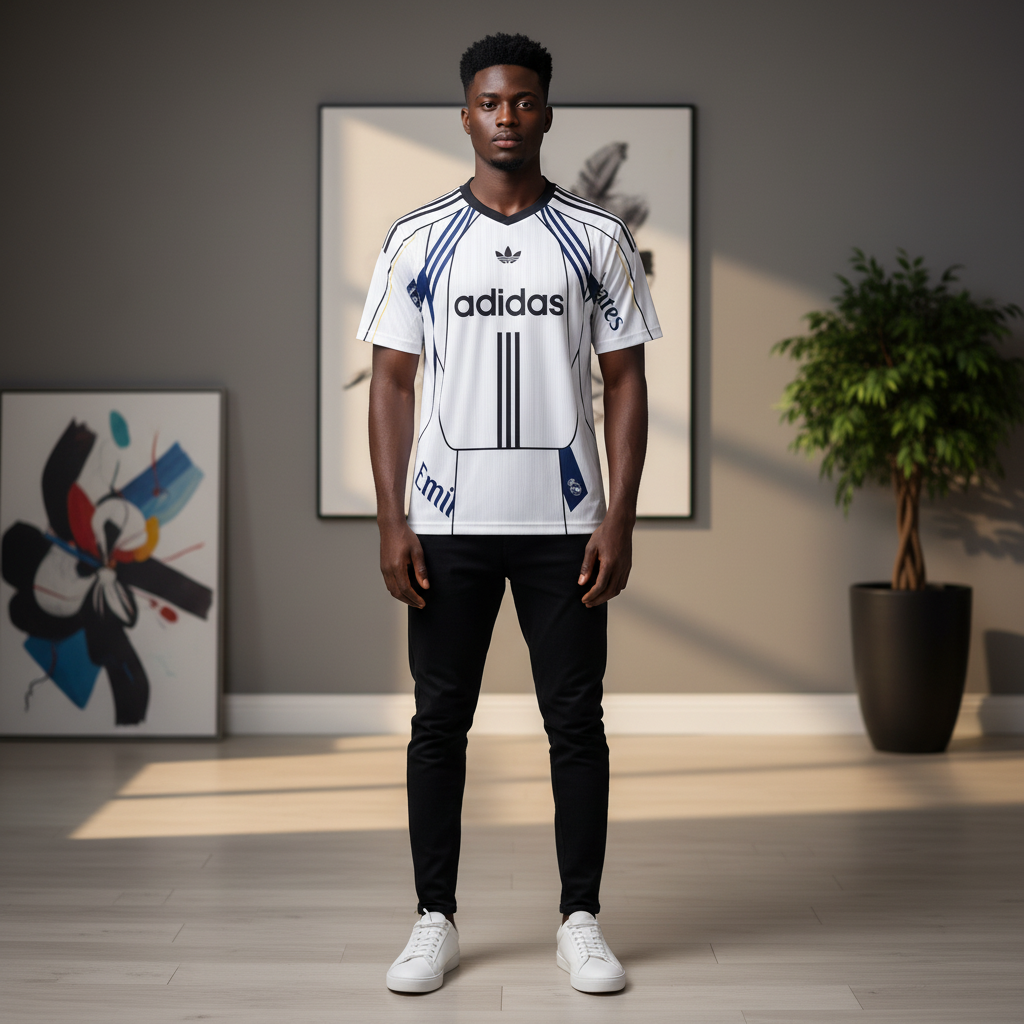 Real Madrid x Adidas Originals White Graphic Jersey – Model Shot