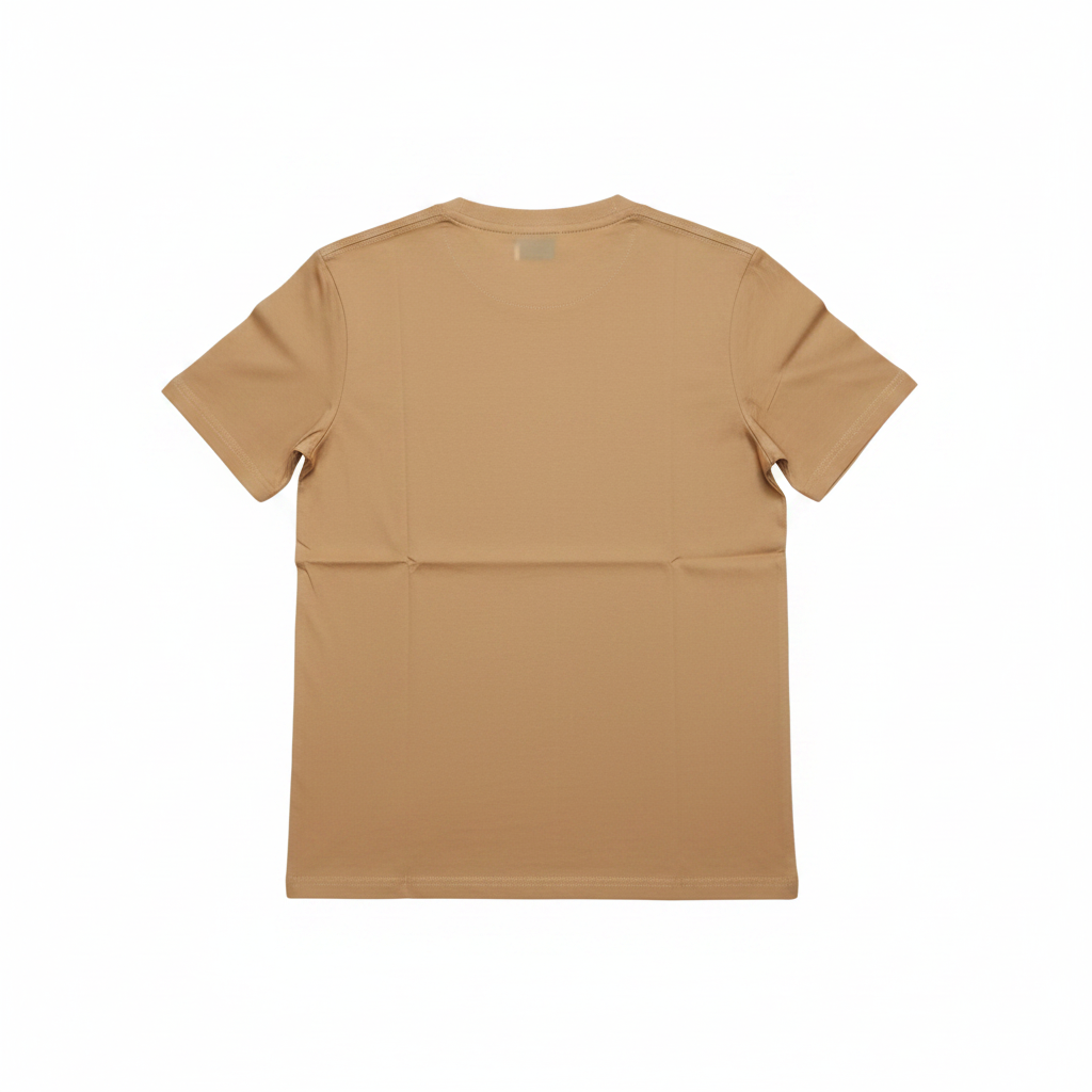 Ghost mannequin back view of camel T-shirt