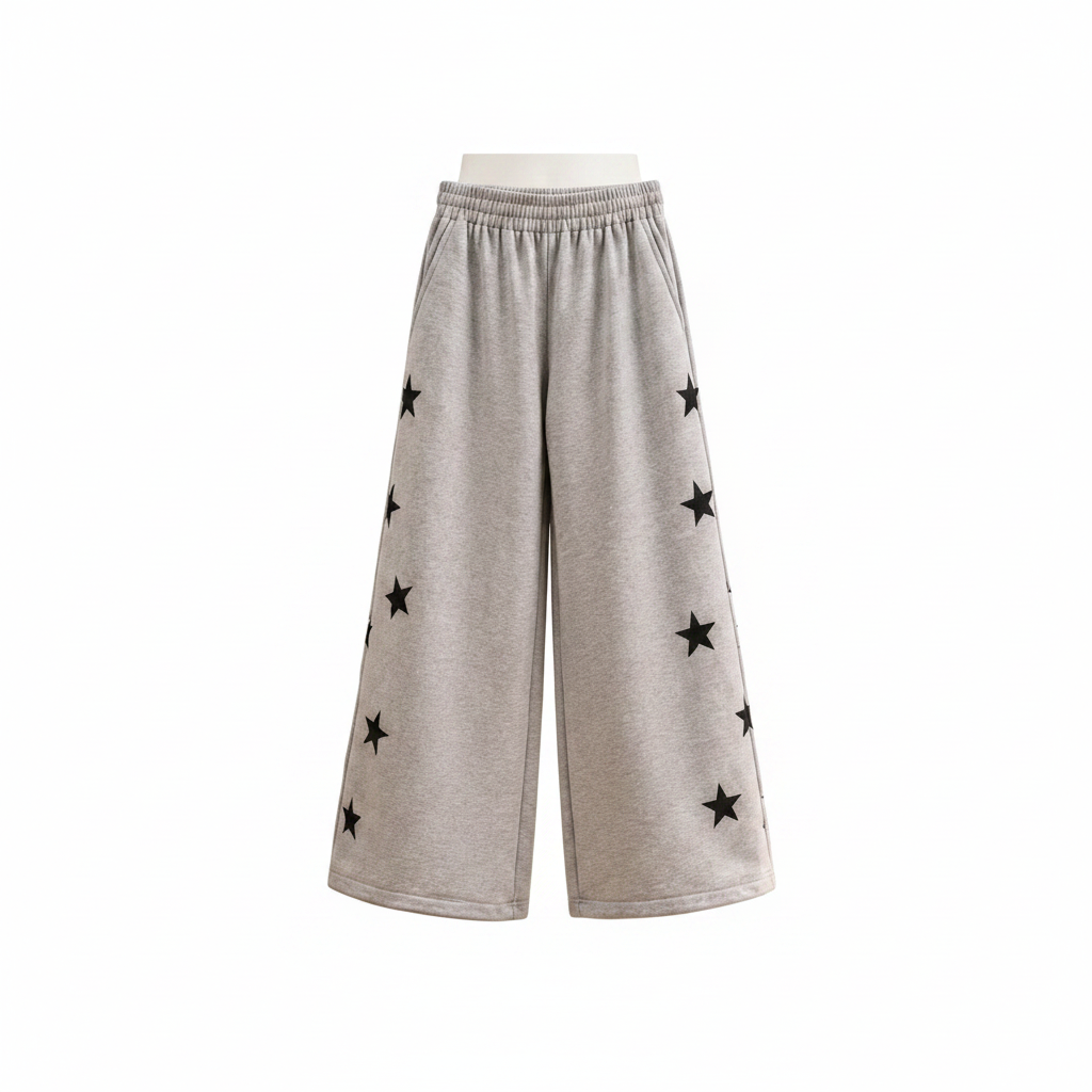 STEEZU Grey Star Print Wide-Leg Joggers – Catalog Shot