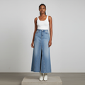 Light Blue Denim Maxi Skirt - Model Front View