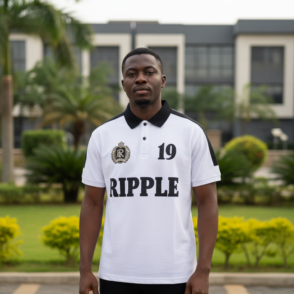 Men's White Ripple Graphic Polo Shirt - Nigerian Male Model
