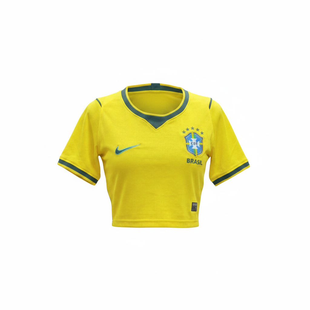 Women's yellow cropped football jersey top – ghost mannequin front view
