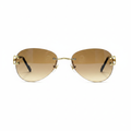 Unisex rimless aviator sunglasses with gold engraved bridge – front and side ghost mannequin view on white background