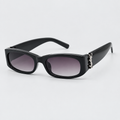 AI-generated black rectangular sunglasses with silver-tone side detail