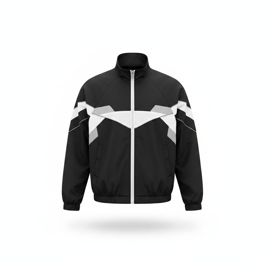 Ghost mannequin view of the black colourblock track jacket