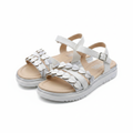 Girls white petal appliqué double-strap sandal ghost mannequin pair view