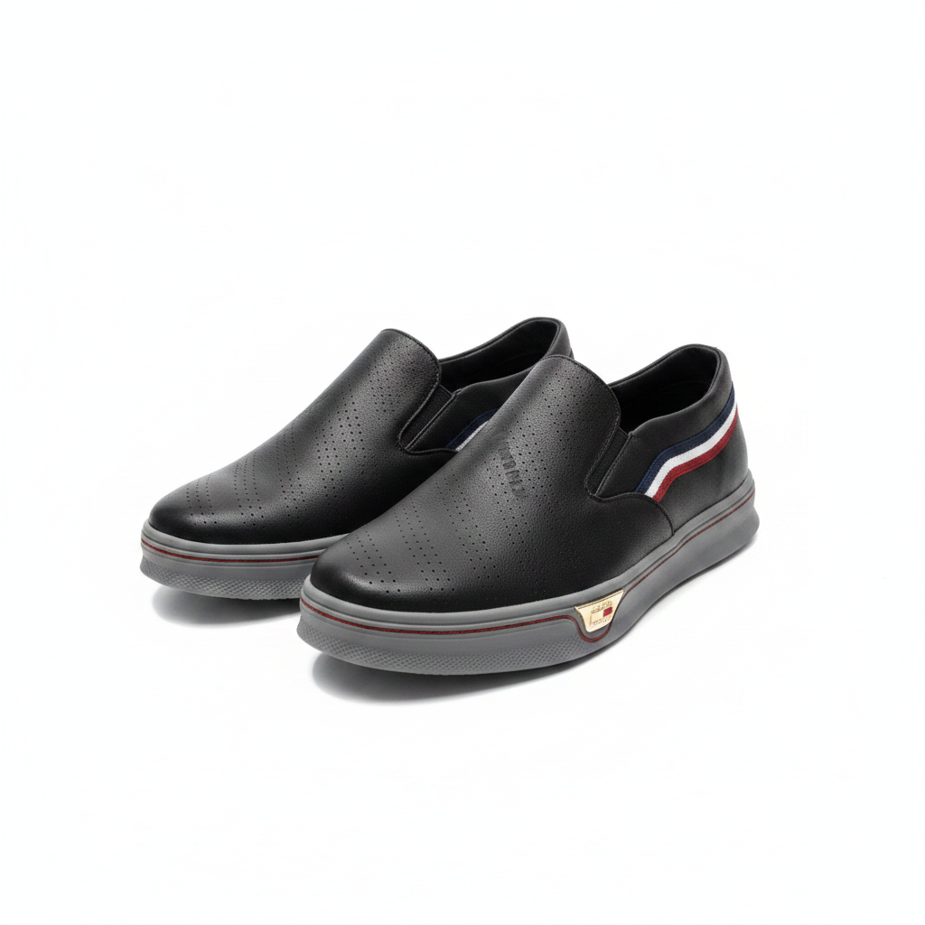 Men's slip-on sneakers ghost mannequin view showing full pair