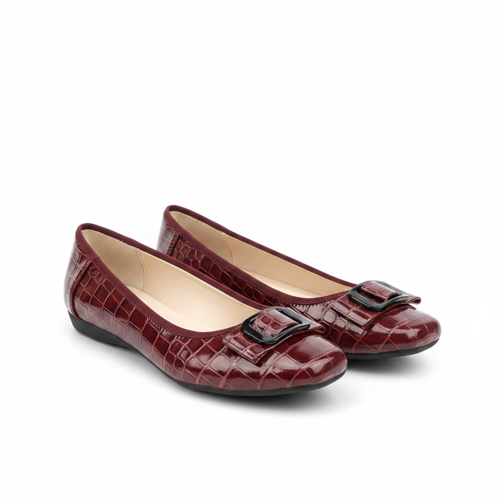 Layinka Store Burgundy Croc Patent D-Ring Ballet Flats – Catalog Shot