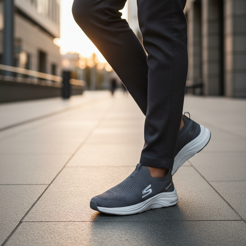 Skechers Vapor Foam Slip-On Sneaker Charcoal - Model Shot