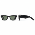 Unisex matte black wayfarer sunglasses with deep green tinted lenses – front and side view on white background