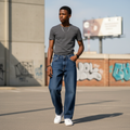 Dark Navy Wide-Leg Baggy Jeans - Model Shot