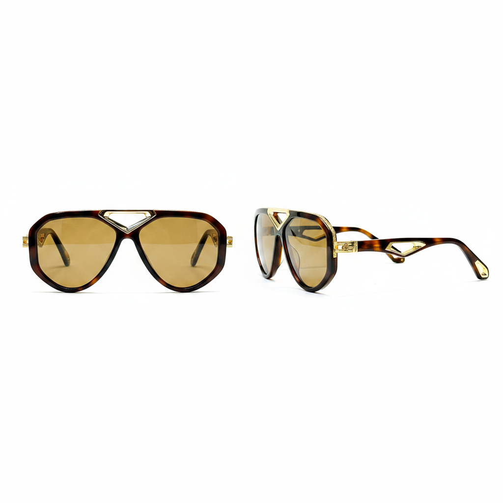 Ghost mannequin view — Aviator Sunglasses Dark Tortoiseshell Gold, front and side view