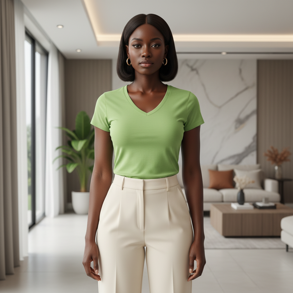 Lime Green Fitted V-Neck Tee - Front Model