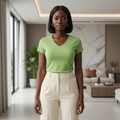 Lime Green Fitted V-Neck Tee - Front Model