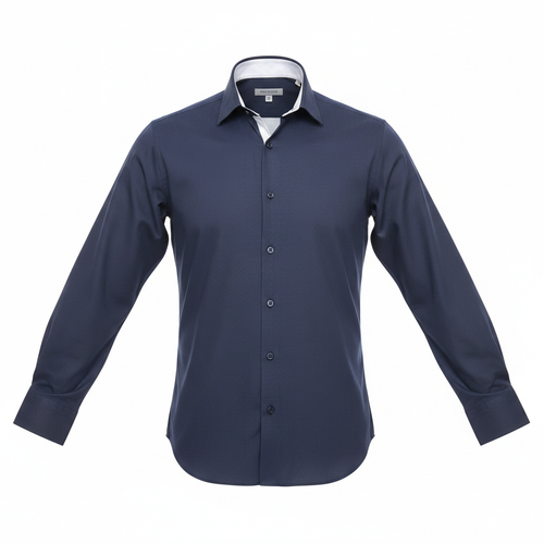 Navy blue long-sleeved shirt ghost mannequin front view