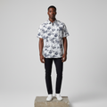 White Rose Floral Print Short-Sleeved Shirt - Model Front