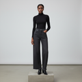 Charcoal High-Rise Wide-Leg Straight Denim Jeans - Model Front