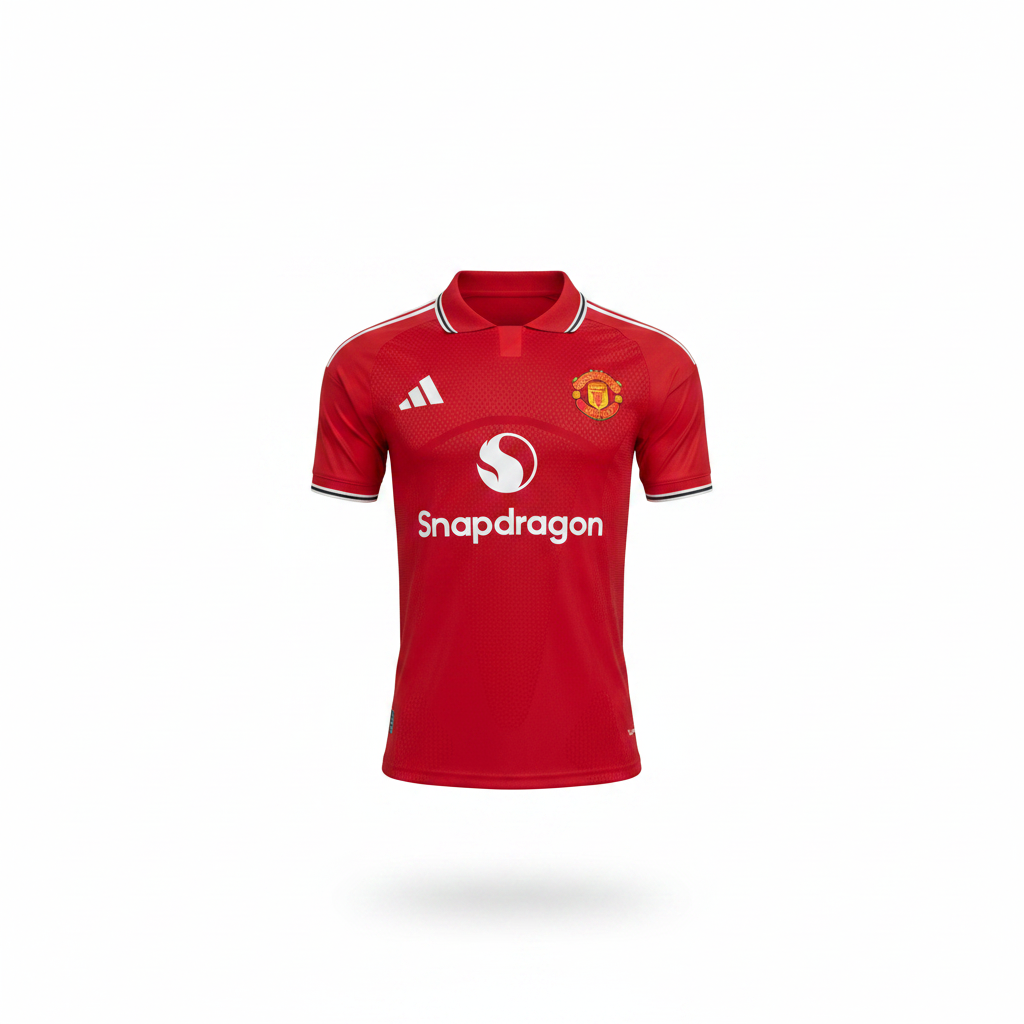 Red polo collar football jersey ghost mannequin front view - diamond weave texture, white and black tipped collar