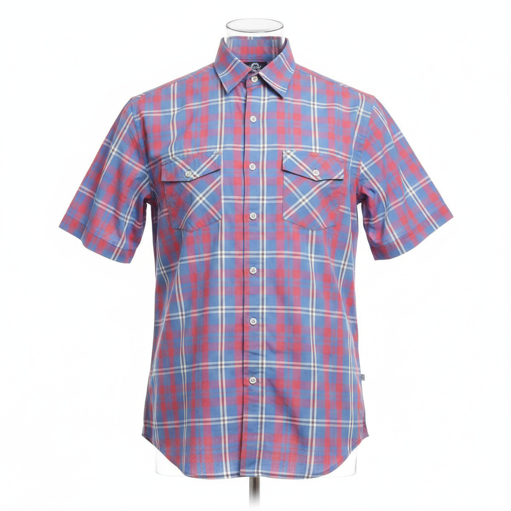 Ghost mannequin red blue plaid short-sleeved shirt