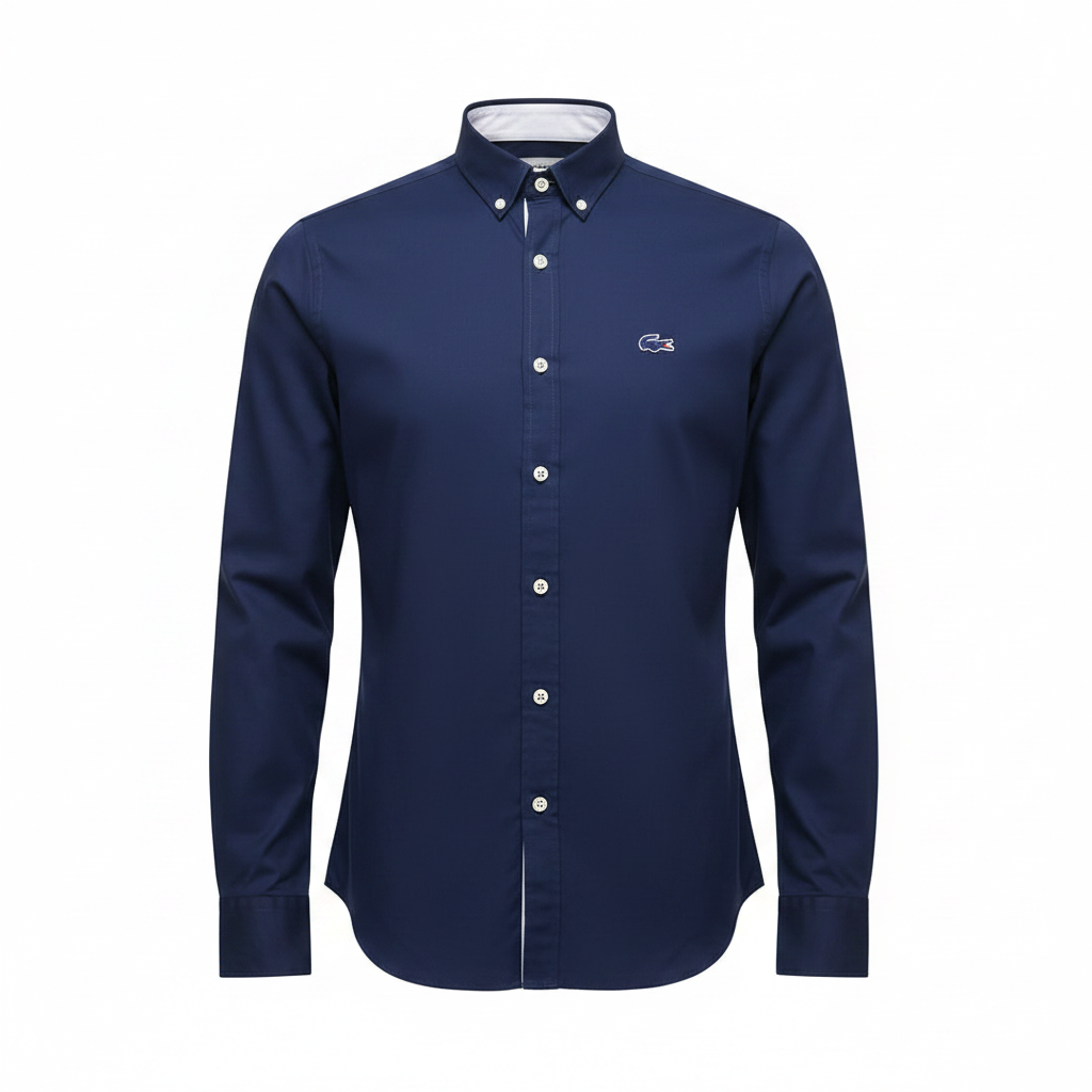 Navy blue plain long-sleeved shirt ghost mannequin front view