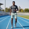 Sage Grey Zip-Pocket Athletic Sport Shorts - Model Shot