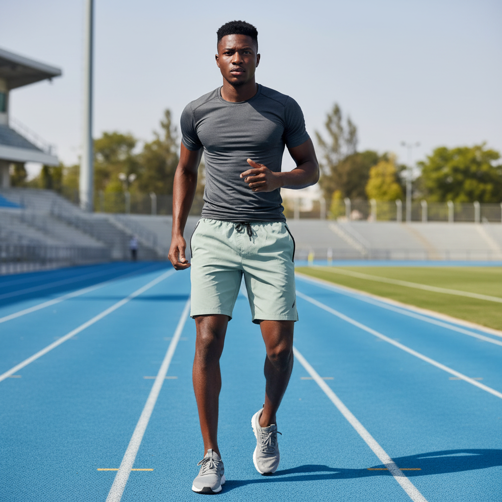 Sage Grey Zip-Pocket Athletic Sport Shorts - Model Shot