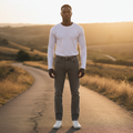 Nigerian model wearing Warm Grey Slim Straight Jeans