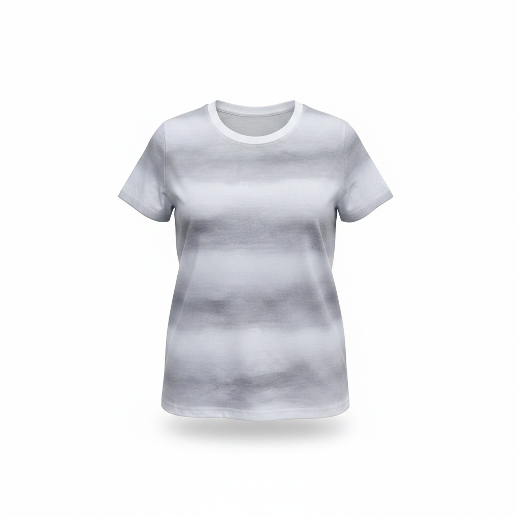 Women's plain round neck tee in light grey - ghost mannequin front view