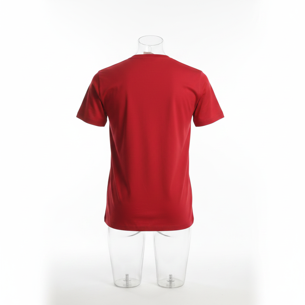 Ghost mannequin back view of red T-shirt