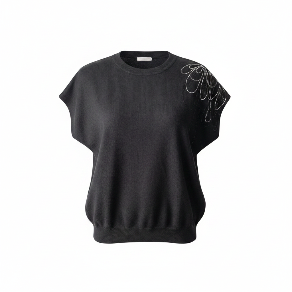 Girls charcoal rhinestone knit top ghost mannequin view