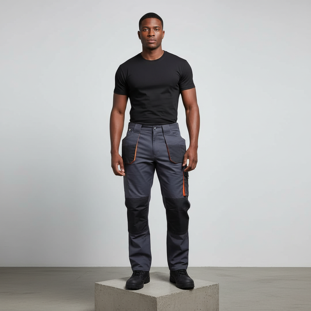 Grey Cargo Trousers – Model Front