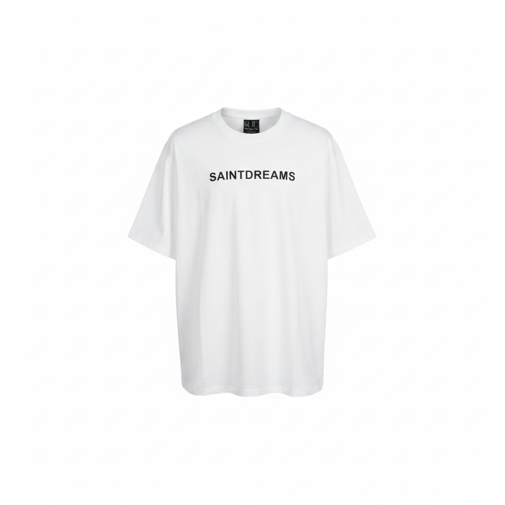 Unisex white Saintdreams faith graphic oversized tee – ghost mannequin front view
